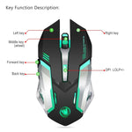 HXSJ M10 Souris de jeu optique sans fil ergonomique 2,4 GHz à 6 boutons, rechargeable USB, éclairage coloré, 2400 DPI pour ordinateurs de bureau, M10