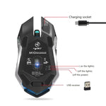 HXSJ M10 Souris de jeu optique sans fil ergonomique 2,4 GHz à 6 boutons, rechargeable USB, éclairage coloré, 2400 DPI pour ordinateurs de bureau, M10