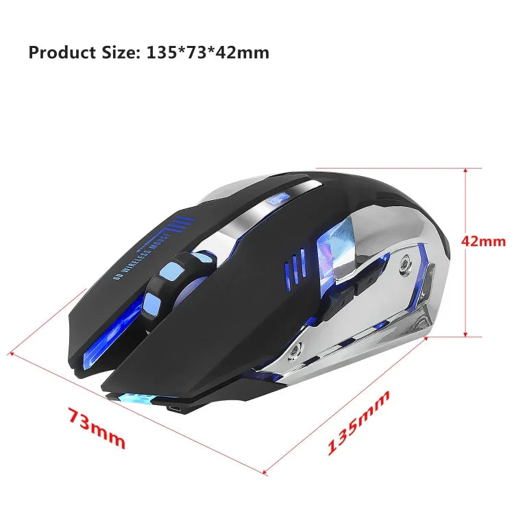 HXSJ M10 Souris de jeu optique sans fil ergonomique 2,4 GHz à 6 boutons, rechargeable USB, éclairage coloré, 2400 DPI pour ordinateurs de bureau, M10