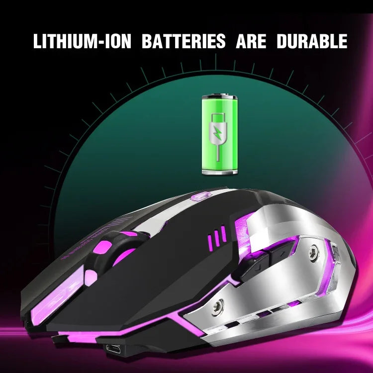HXSJ M10 Souris de jeu optique sans fil ergonomique 2,4 GHz à 6 boutons, rechargeable USB, éclairage coloré, 2400 DPI pour ordinateurs de bureau, M10
