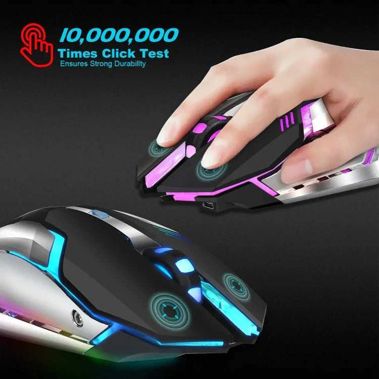 HXSJ M10 Souris de jeu optique sans fil ergonomique 2,4 GHz à 6 boutons, rechargeable USB, éclairage coloré, 2400 DPI pour ordinateurs de bureau, M10