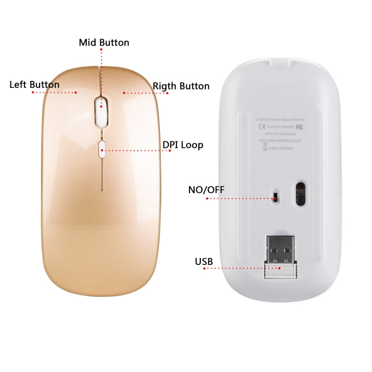 Souris optique silencieuse HXSJ M80 sans fil 2.4GHz 1600DPI à trois vitesses réglables, argent, blanc, noir, gris, or, or rose
