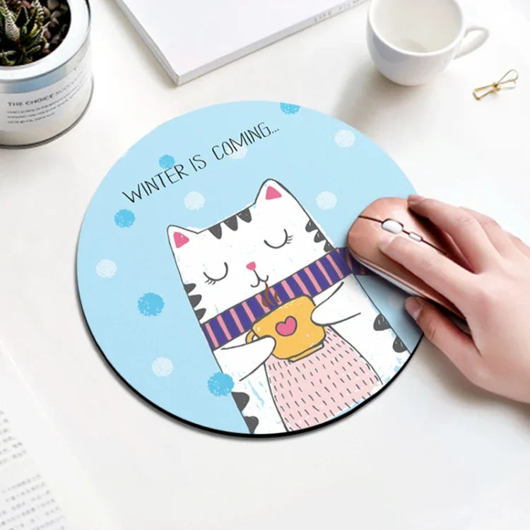 Tapis de souris circulaire motif chat de café, diamètre : 22 cm, chat de café