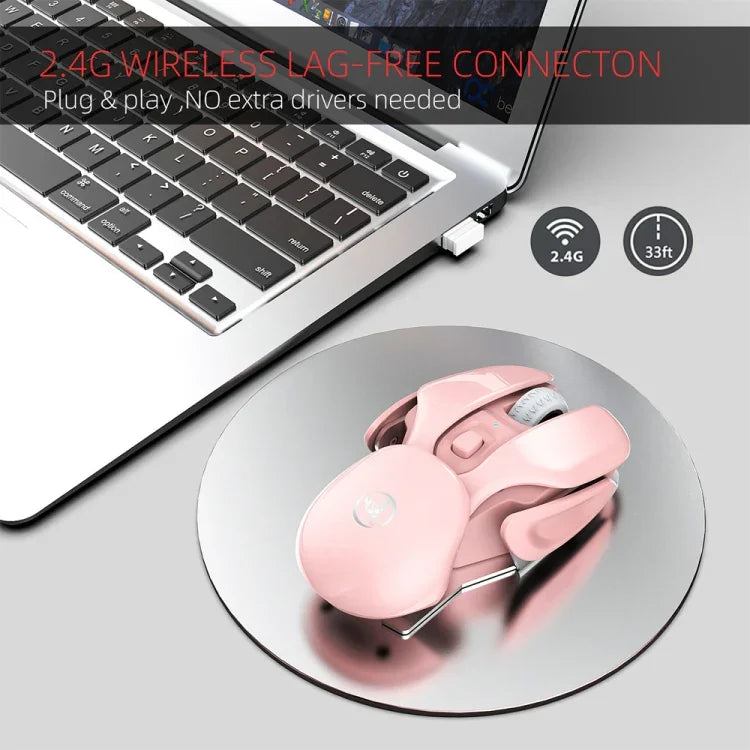 HXSJ T37 Souris silencieuse sans fil 2,4 GHz, 1600 dpi, 3 modes réglables, T37 Rose