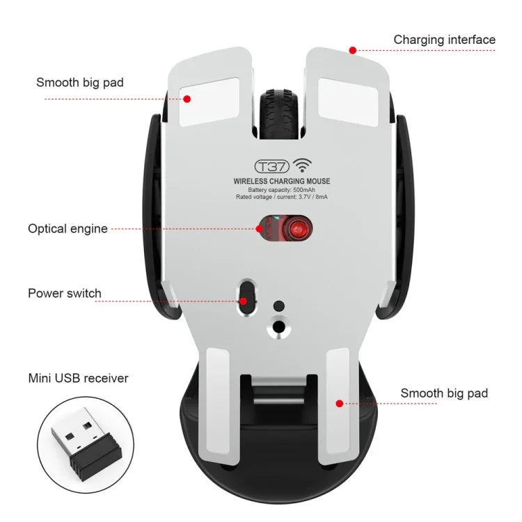 HXSJ T37 Souris silencieuse sans fil 2,4 GHz, 1600 dpi, 3 modes réglables, T37 Rose