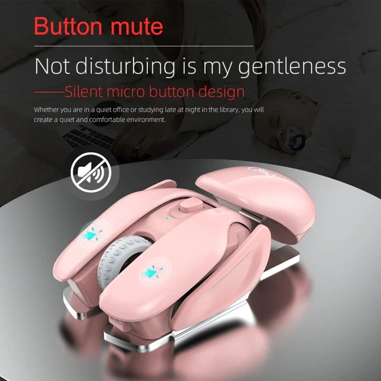 HXSJ T37 Souris silencieuse sans fil 2,4 GHz, 1600 dpi, 3 modes réglables, T37 Rose