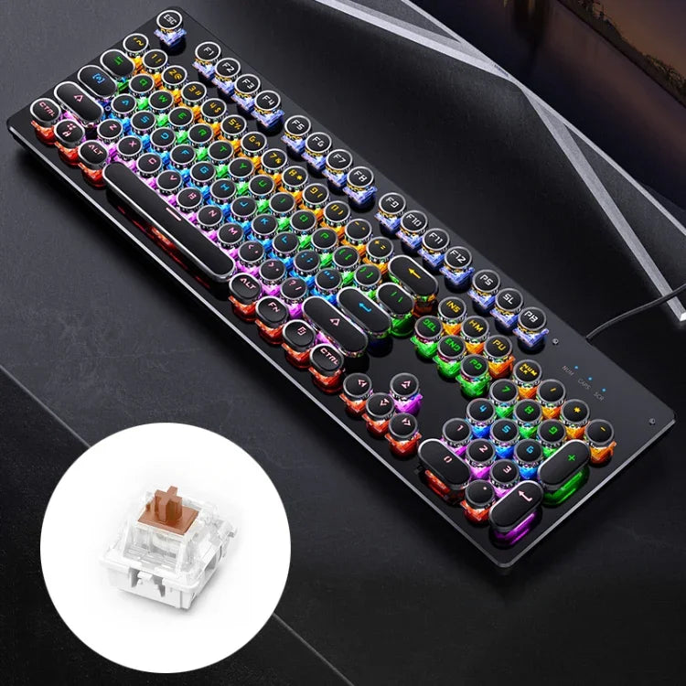 Clavier de jeu filaire mécanique USB YINDIAO Électrolytique Punk Lumière Mixte, Axe Thé, Électrolytique Punk, Axe Thé (Noir)