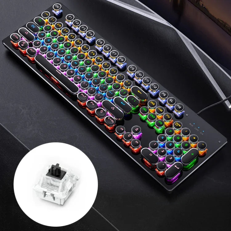 Clavier filaire mécanique de jeu USB YINDIAO Électroplacage Punk Rétroéclairé, axe noir, électroplacage punk, axe noir (noir)