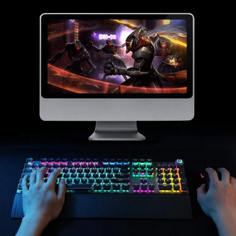 Clavier de jeu filaire USB AULA F2088 à 108 touches, lumière mixte, plaqué, mécanique, interrupteur bleu, avec bouton en métal, interrupteur bleu argenté
