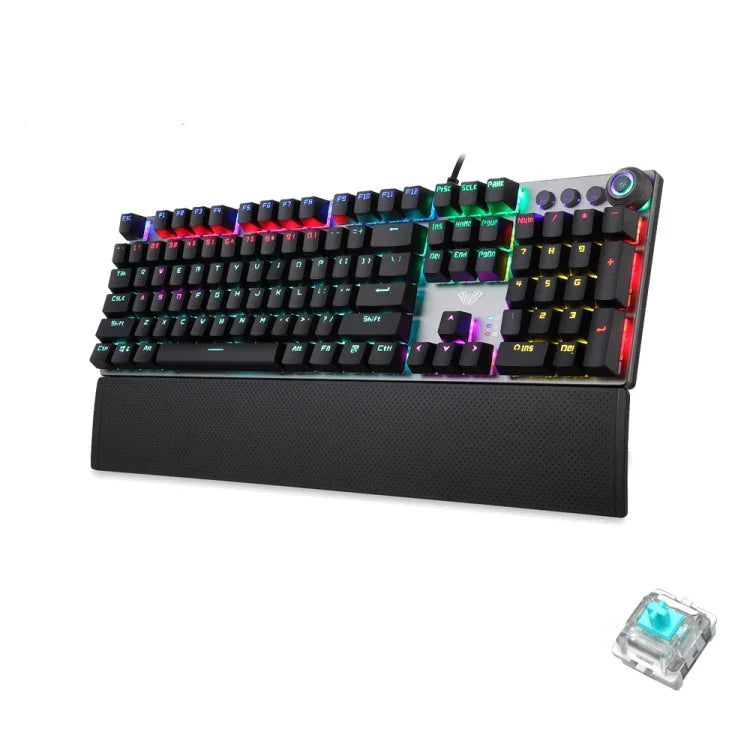 AULA F2088 Clavier de jeu filaire USB à 108 touches avec rétroéclairage mixte, interrupteurs mécaniques bleus et bouton en métal, interrupteurs bleus, noir