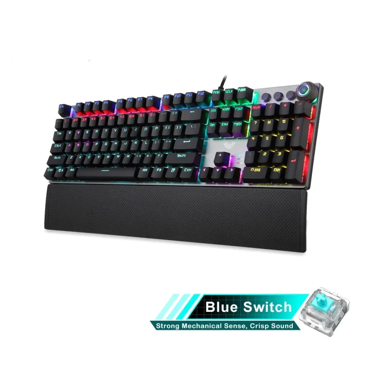 AULA F2088 Clavier de jeu filaire USB à 108 touches avec rétroéclairage mixte, interrupteurs mécaniques bleus et bouton en métal, interrupteurs bleus, noir