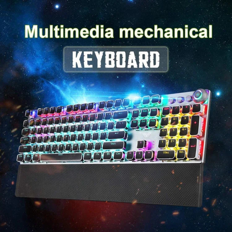 AULA F2088 Clavier de jeu filaire USB à 108 touches avec rétroéclairage mixte, interrupteurs mécaniques bleus et bouton en métal, interrupteurs bleus, noir