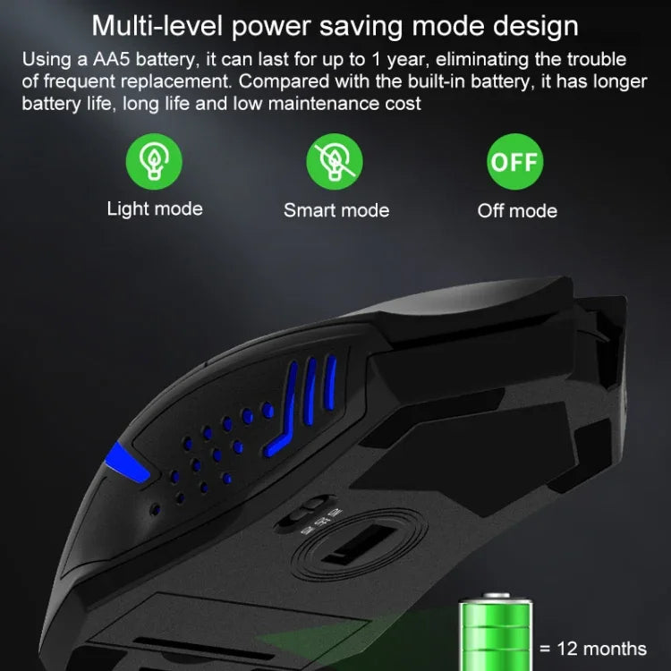 Souris Gamer Sans Fil Mute ET X-08 7 Touches 2400DPI 2.4G avec Récepteur USB et Rétroéclairage Coloré