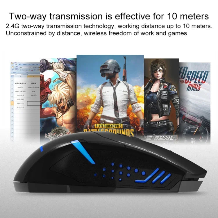 Souris Gamer Sans Fil Mute ET X-08 7 Touches 2400DPI 2.4G avec Récepteur USB et Rétroéclairage Coloré