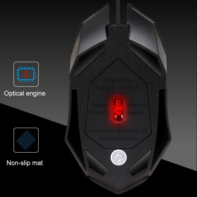 Souris de jeu optique filaire Chasing Leopard K2 USB avec rétroéclairage LED 1600 DPI et trois vitesses réglables, longueur: 1,3 m, K2