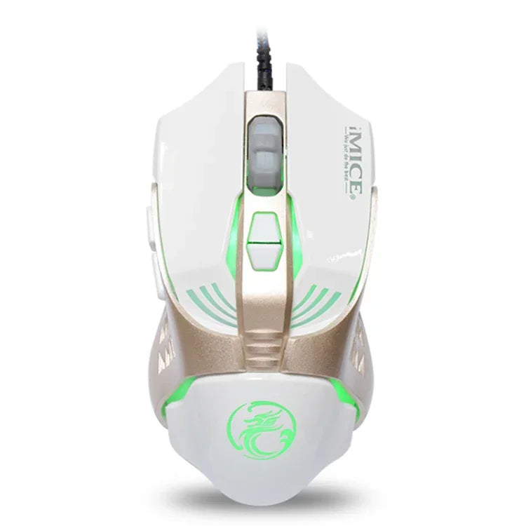 Souris de jeu filaire optique iMICE V5 USB 7 boutons 4000 DPI avec rétroéclairage coloré pour ordinateur PC portable, V5 (blanc)