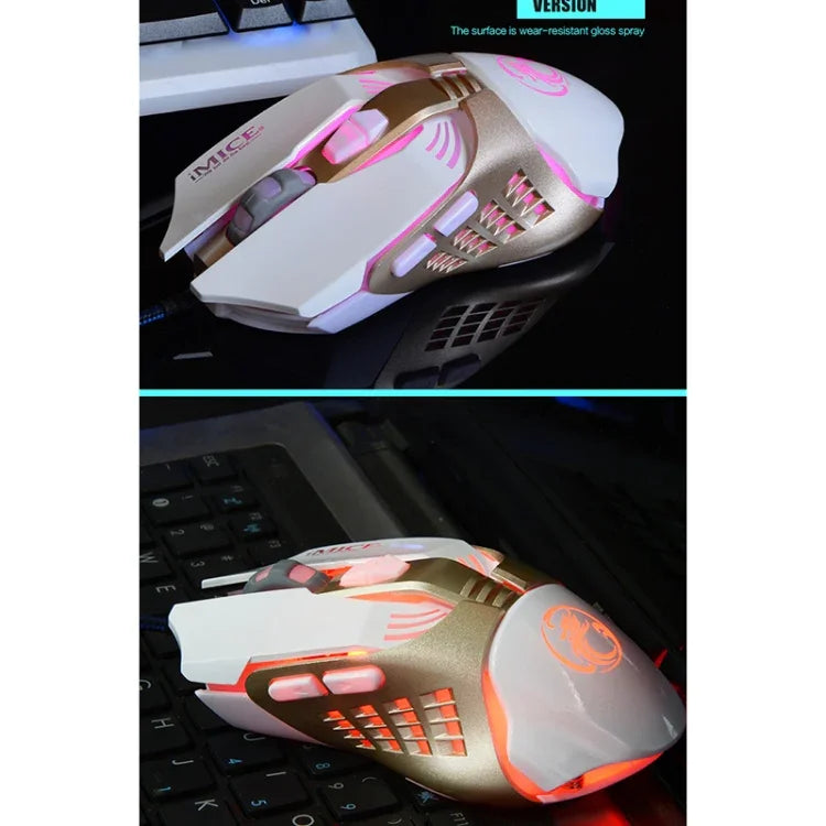 Souris de jeu filaire optique iMICE V5 USB 7 boutons 4000 DPI avec rétroéclairage coloré pour ordinateur PC portable, V5 (blanc)