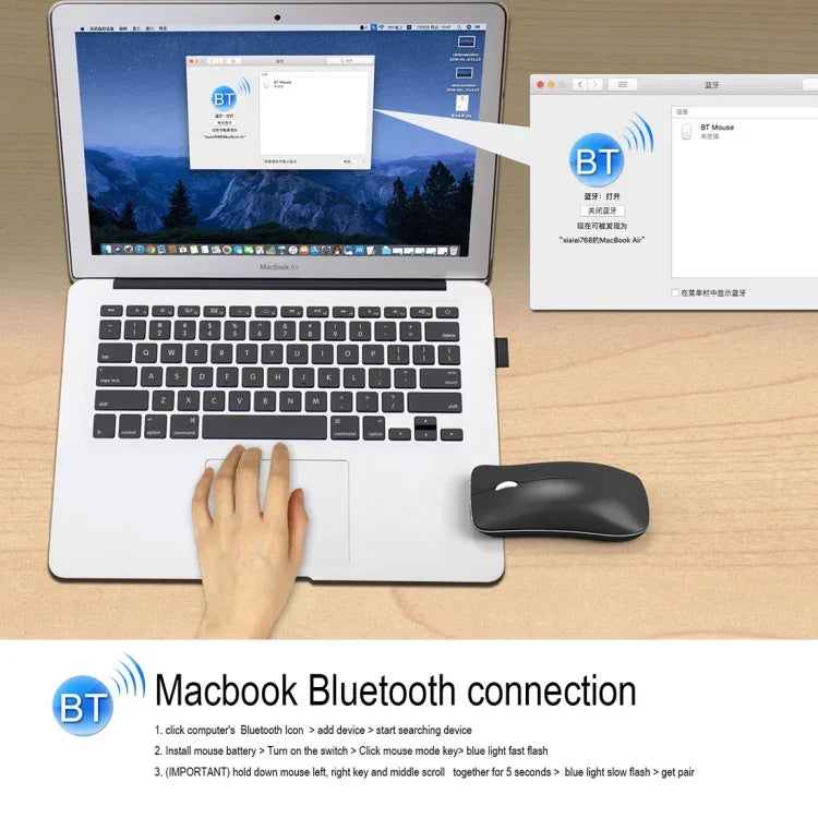 HXSJ T23 Bluetooth 5.0 + Bluetooth 3.0 + 2.4 GHz Sans Fil Trois Modes 4 Boutons 1600 DPI Réglable Ergonomique Souris Optique, T23 Noir