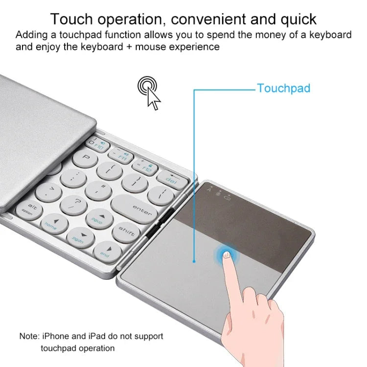 Clavier Bluetooth sans fil pliable et rechargeable GK408 avec pavé tactile, compatible Android / iOS / Windows