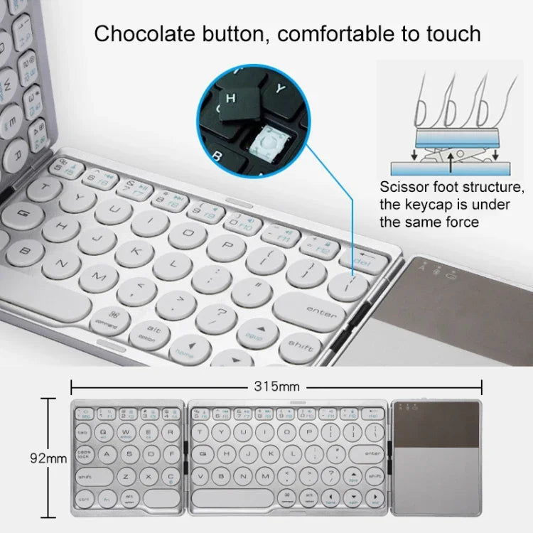 Clavier Bluetooth sans fil pliable et rechargeable GK408 avec pavé tactile, compatible Android / iOS / Windows