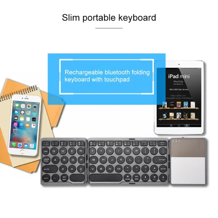 Clavier Bluetooth sans fil pliable et rechargeable GK408 avec pavé tactile, compatible Android / iOS / Windows