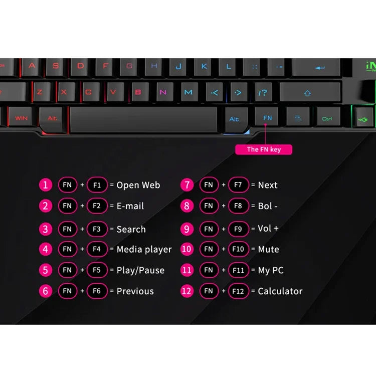 Clavier de jeu filaire USB à capuchons flottants et rétroéclairage lumineux iMICE AK-600, rétroéclairage lumineux (noir)