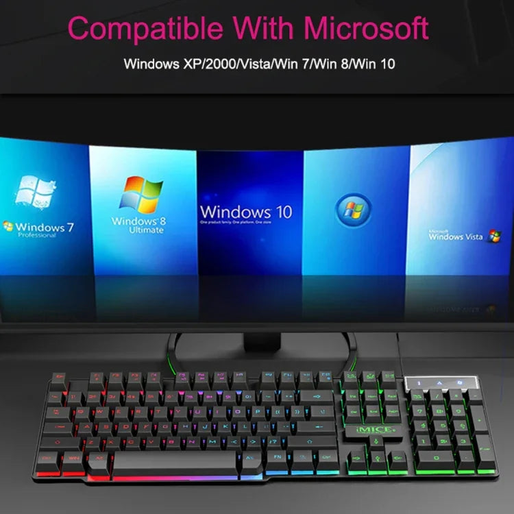 Clavier de jeu filaire USB à capuchons flottants et rétroéclairage lumineux iMICE AK-600, rétroéclairage lumineux (noir)