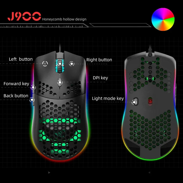 HXSJ J900 Souris gaming filaire programmable 6 boutons rétroéclairage RGB (Blanc), J900(Noir), J900(Blanc)