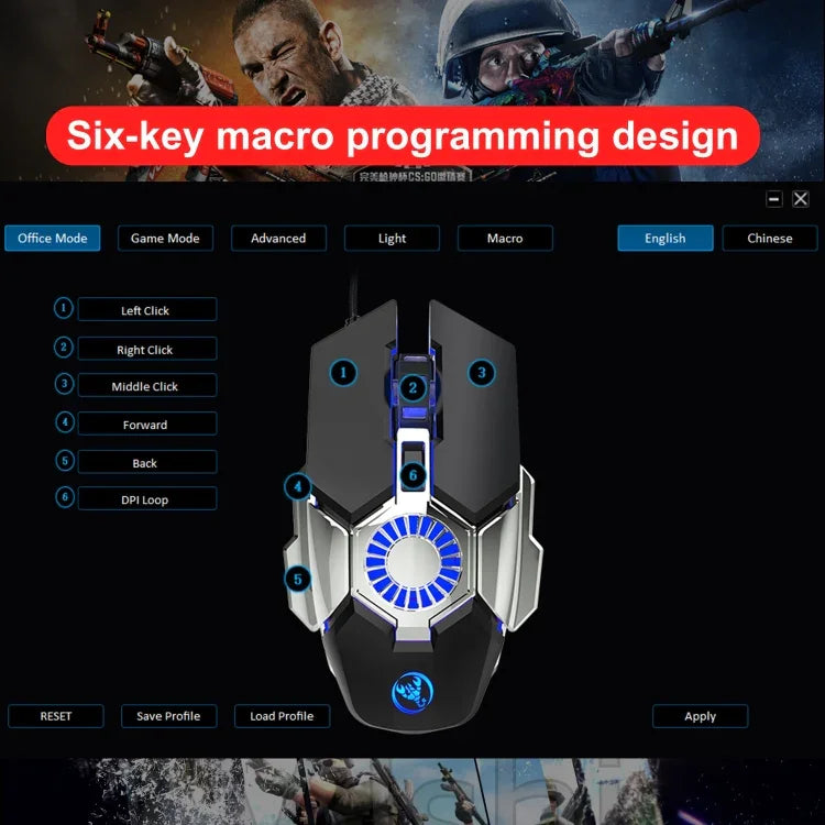 Souris filaire de jeu E-sports programmable HXSJ J700 à éclairage coloré, J700
