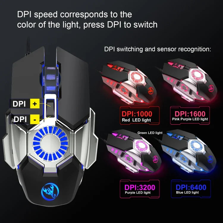 Souris filaire de jeu E-sports programmable HXSJ J700 à éclairage coloré, J700