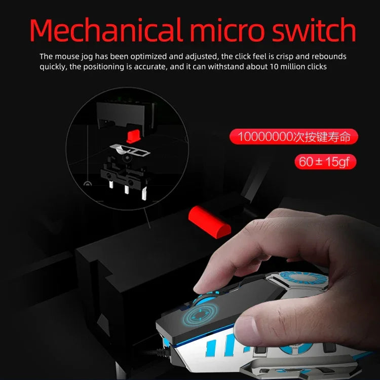 Souris filaire de jeu E-sports programmable HXSJ J700 à éclairage coloré, J700