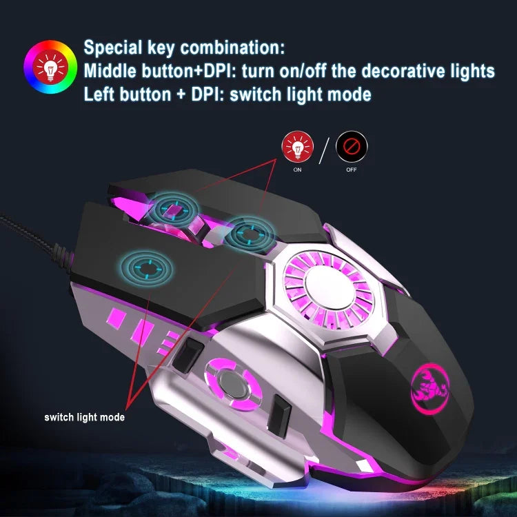 Souris filaire de jeu E-sports programmable HXSJ J700 à éclairage coloré, J700