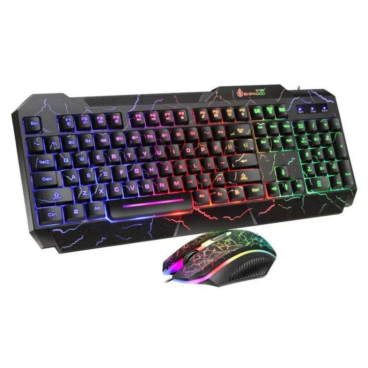 SHIPADOO D620 Kit clavier souris gaming filaire 104 touches RGB couleur rétroéclairage craquelé pour ordinateur portable, PC