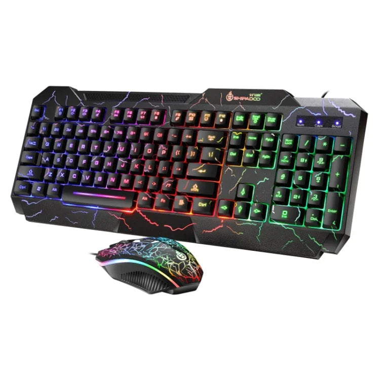 SHIPADOO D620 Kit clavier souris gaming filaire 104 touches RGB couleur rétroéclairage craquelé pour ordinateur portable, PC