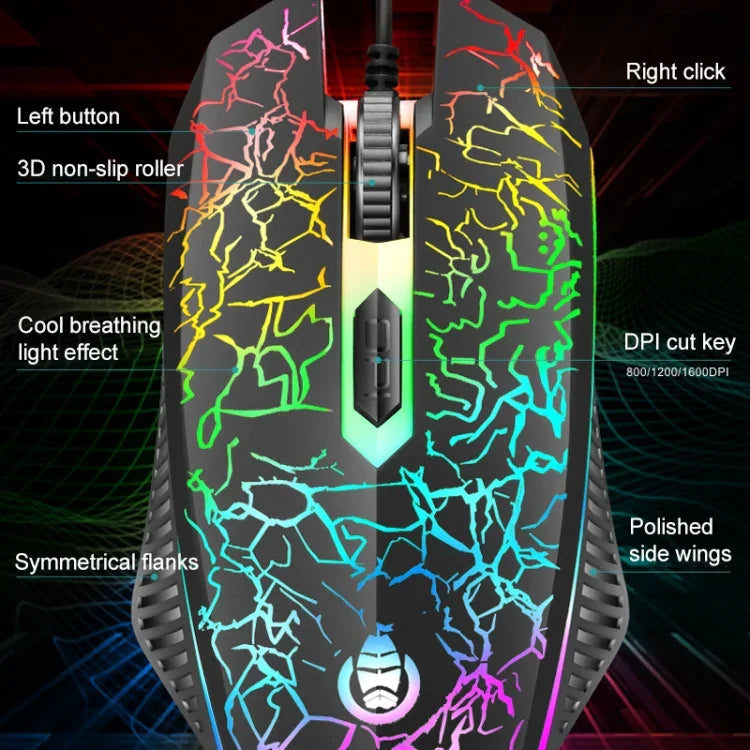 SHIPADOO D620 Kit clavier souris gaming filaire 104 touches RGB couleur rétroéclairage craquelé pour ordinateur portable, PC