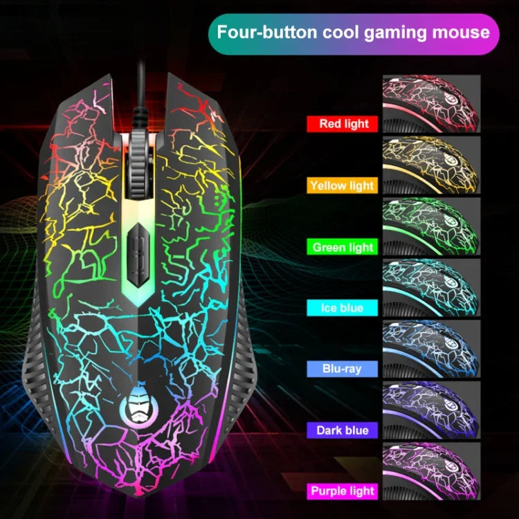 SHIPADOO D620 Kit clavier souris gaming filaire 104 touches RGB couleur rétroéclairage craquelé pour ordinateur portable, PC