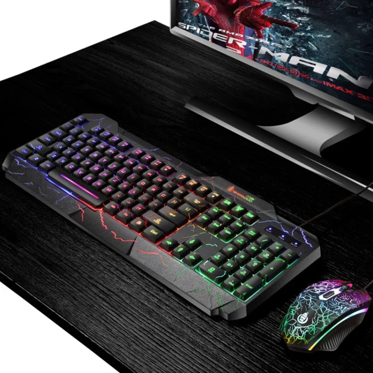 SHIPADOO D620 Kit clavier souris gaming filaire 104 touches RGB couleur rétroéclairage craquelé pour ordinateur portable, PC