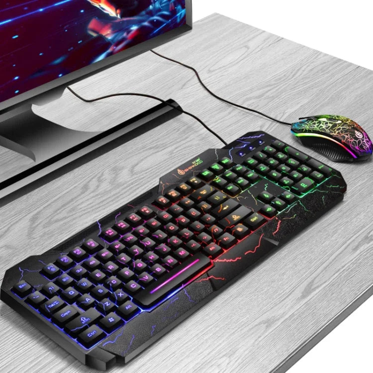 SHIPADOO D620 Kit clavier souris gaming filaire 104 touches RGB couleur rétroéclairage craquelé pour ordinateur portable, PC