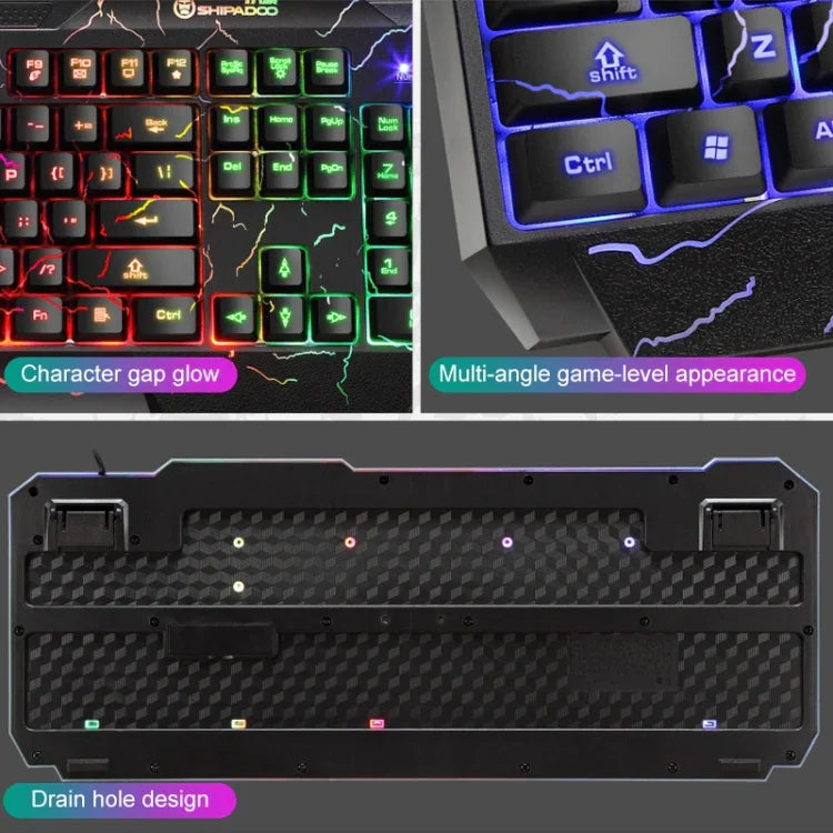 SHIPADOO D620 Kit clavier souris gaming filaire 104 touches RGB couleur rétroéclairage craquelé pour ordinateur portable, PC