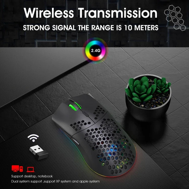 HXSJ T66 Souris Gamer sans fil programmable 7 touches avec rétroéclairage coloré, T66 (blanc)