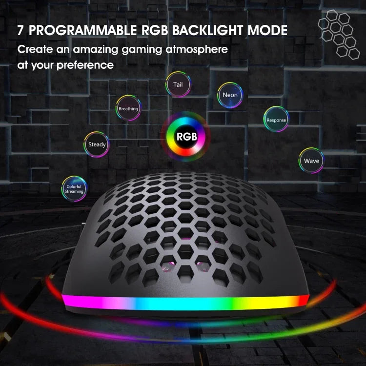 HXSJ T66 Souris Gamer sans fil programmable 7 touches avec rétroéclairage coloré, T66 (blanc)