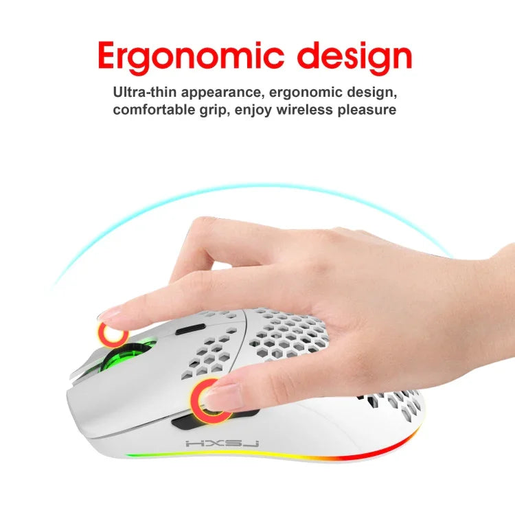 HXSJ T66 Souris Gamer sans fil programmable 7 touches avec rétroéclairage coloré, T66 (blanc)