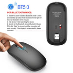 Souris PC Portable sans fil HXSJ M90 2.4GHz ultra-mince et silencieuse, rechargeable et bi-mode Bluetooth