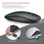 Souris PC Portable sans fil HXSJ M90 2.4GHz ultra-mince et silencieuse, rechargeable et bi-mode Bluetooth