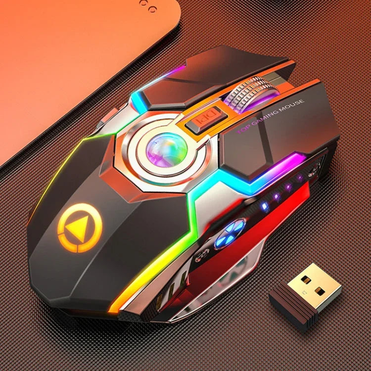 Souris de jeu sans fil YINDIAO A5 2,4 GHz 1600 DPI 3 modes réglables rechargeable lumière RVB silencieuse