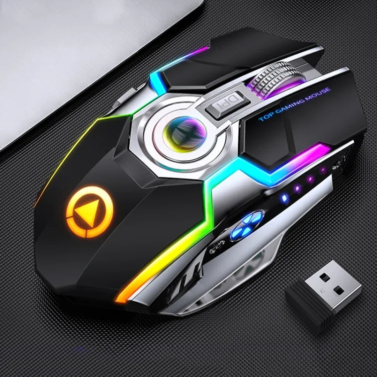 Souris de jeu sans fil YINDIAO A5 2,4 GHz 1600 DPI 3 modes réglables rechargeable lumière RVB silencieuse