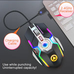 Souris de jeu sans fil YINDIAO A5 2,4 GHz 1600 DPI 3 modes réglables rechargeable lumière RVB silencieuse