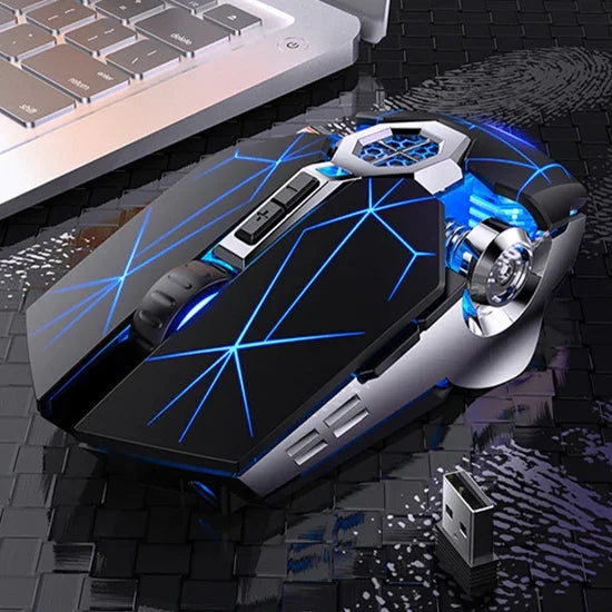 Souris de jeu silencieuse sans fil YINDIAO A7 2,4 GHz 1600 DPI 3 modes réglables 7 boutons Rechargeable Lumière RVB