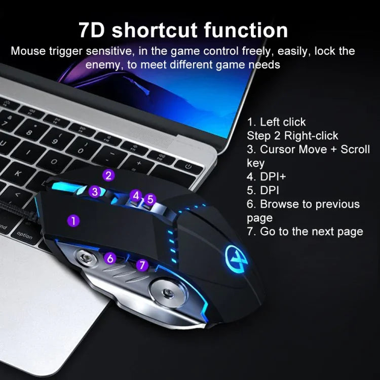 Souris de jeu filaire GM20 3200DPI 4 modes réglables 7 boutons RVB, GM20 Noire, GM20 Blanche