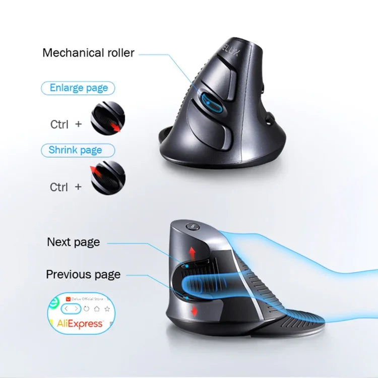 Souris verticale ergonomique sans fil DELUX M618GX, souris optique 1600 DPI, M618GX